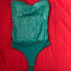 Aqua sparkly strapless leotard